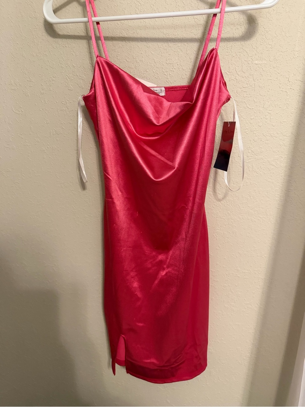 Hot Pink Satin Cowl Neck Slip Dress - Women